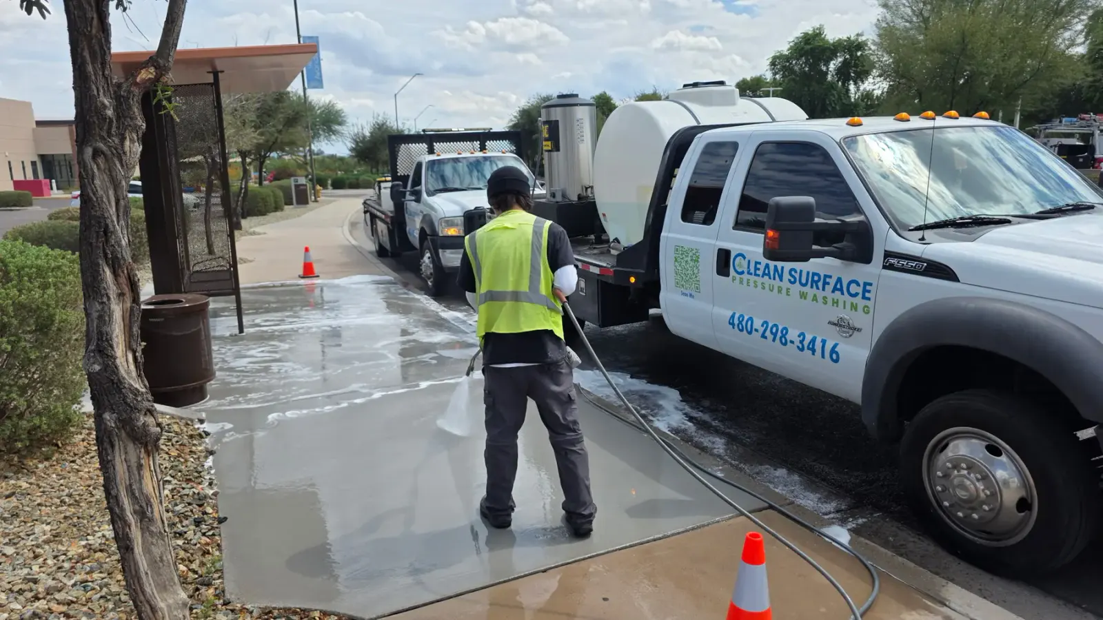 Clean Surface technician, commercial pressure-washing trucks, tanks, and hot-water equipment in Arizona